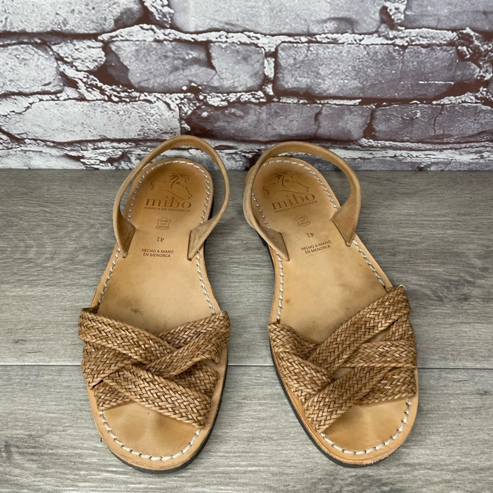 MIBO AVARCAS Tan Brown Leather Woven Slingback Sandals Women’s Sz 41EU/10.5M US